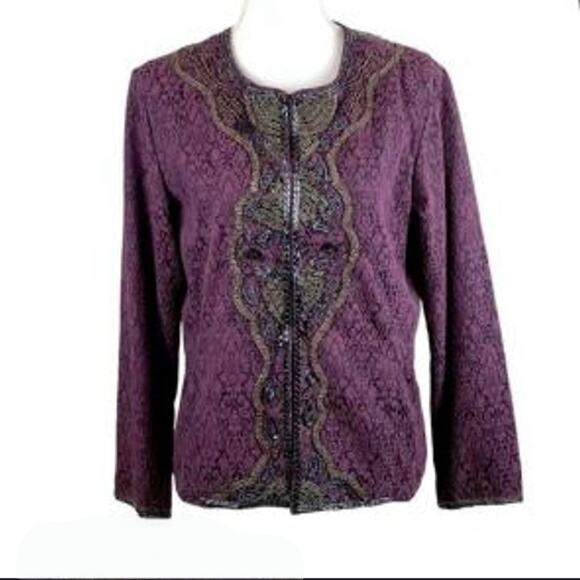 Chico’s Purple Floral Design Beaded Trim Formal Wear Jacket - Picture 1 of 5